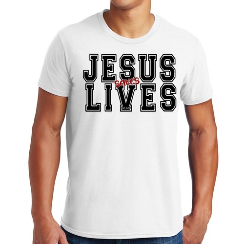 Mens Graphic T-shirt Jesus Saves Lives Black Red Illustration - Picture 7 of 53