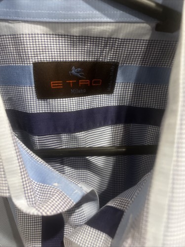 Etro Milano 41 Mens XL Dress Shirt Blue Striped Button Up Long Sleeve Italy - Picture 2 of 8