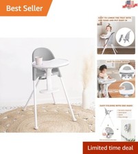 Modern Space-Saving 3-in-1 Folding High Chair - Grey - Detachable Double Tray
