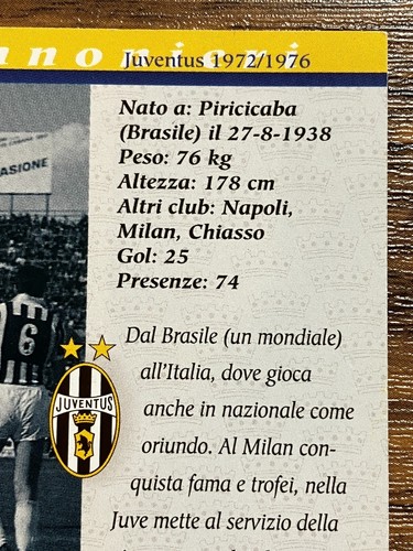 Free Shipping! Upper Deck Card 1998 Juventus No.9 Jose Altafini 1972/1976 - Picture 7 of 9