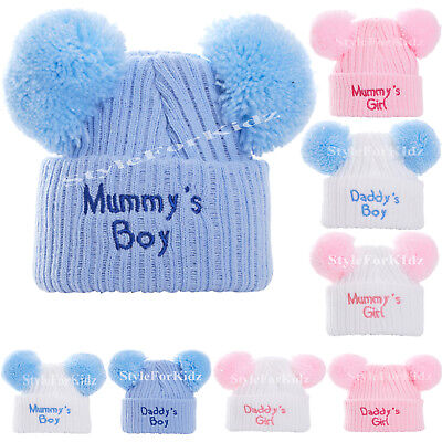 BABY BOYS GIRLS KNITTED POMPOM HATS NEWBORN 0-3 MONTHS BOBBLE CAP wool