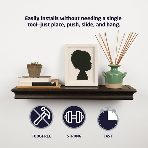 HIGH & MIGHTY 18" Floating Shelf 15lbs Weight Tool-Free Install Black - Picture 5 of 7