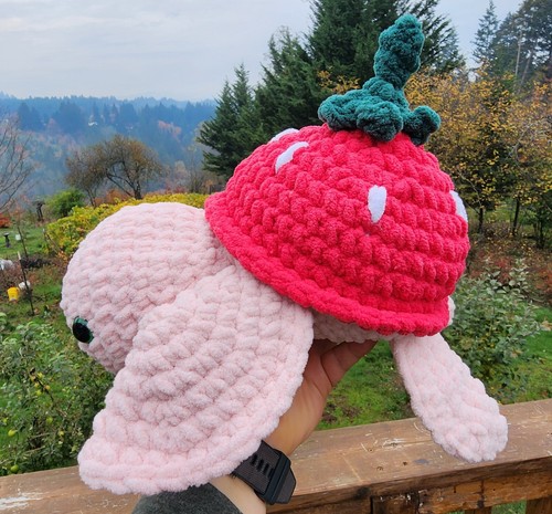 Strawberry Turtle Plushie, Handmade, Crochet - Picture 3 of 6