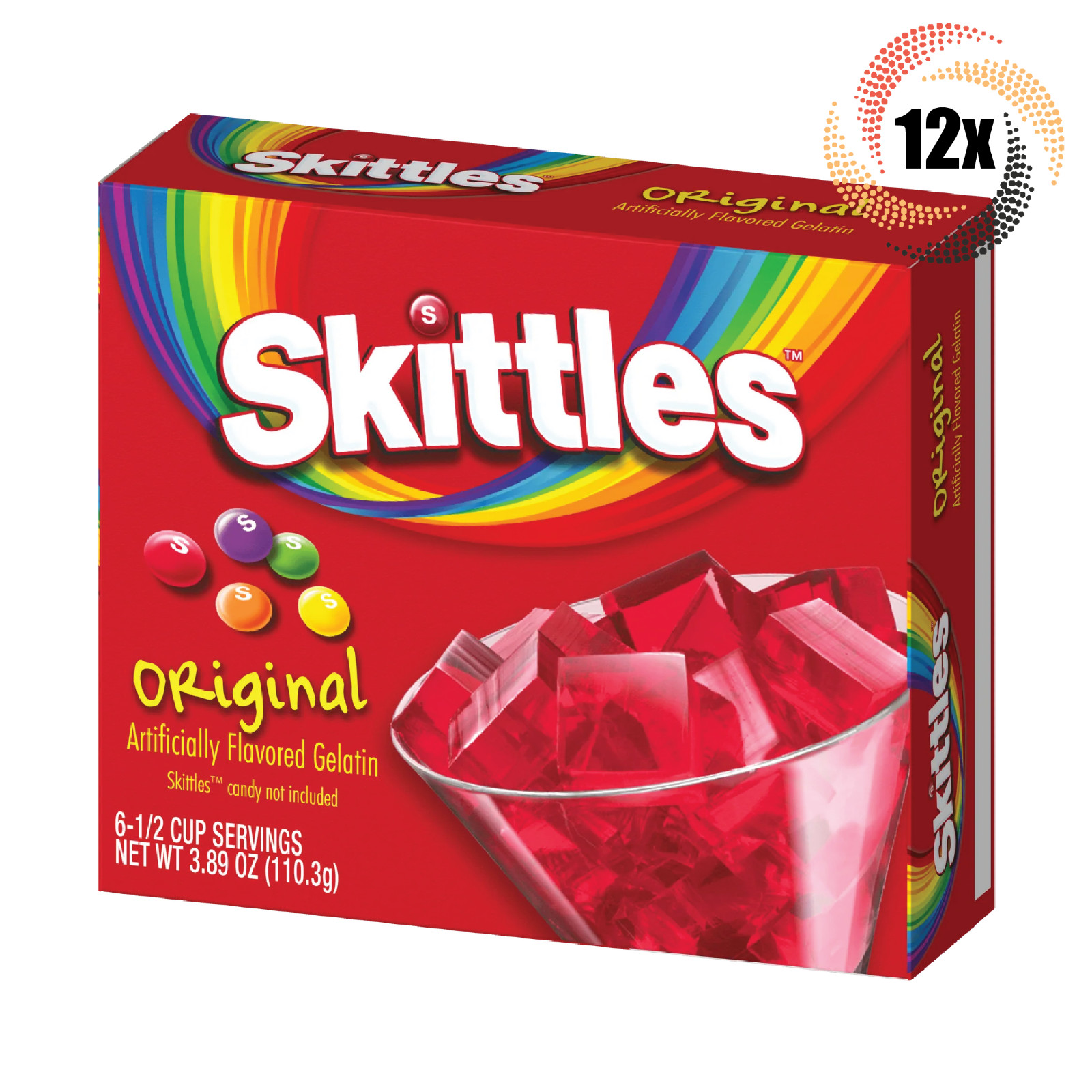 12 упаковок оригинального ароматизированного желатина Skittles |3,89 унции | Без жира | Быстрая доставка