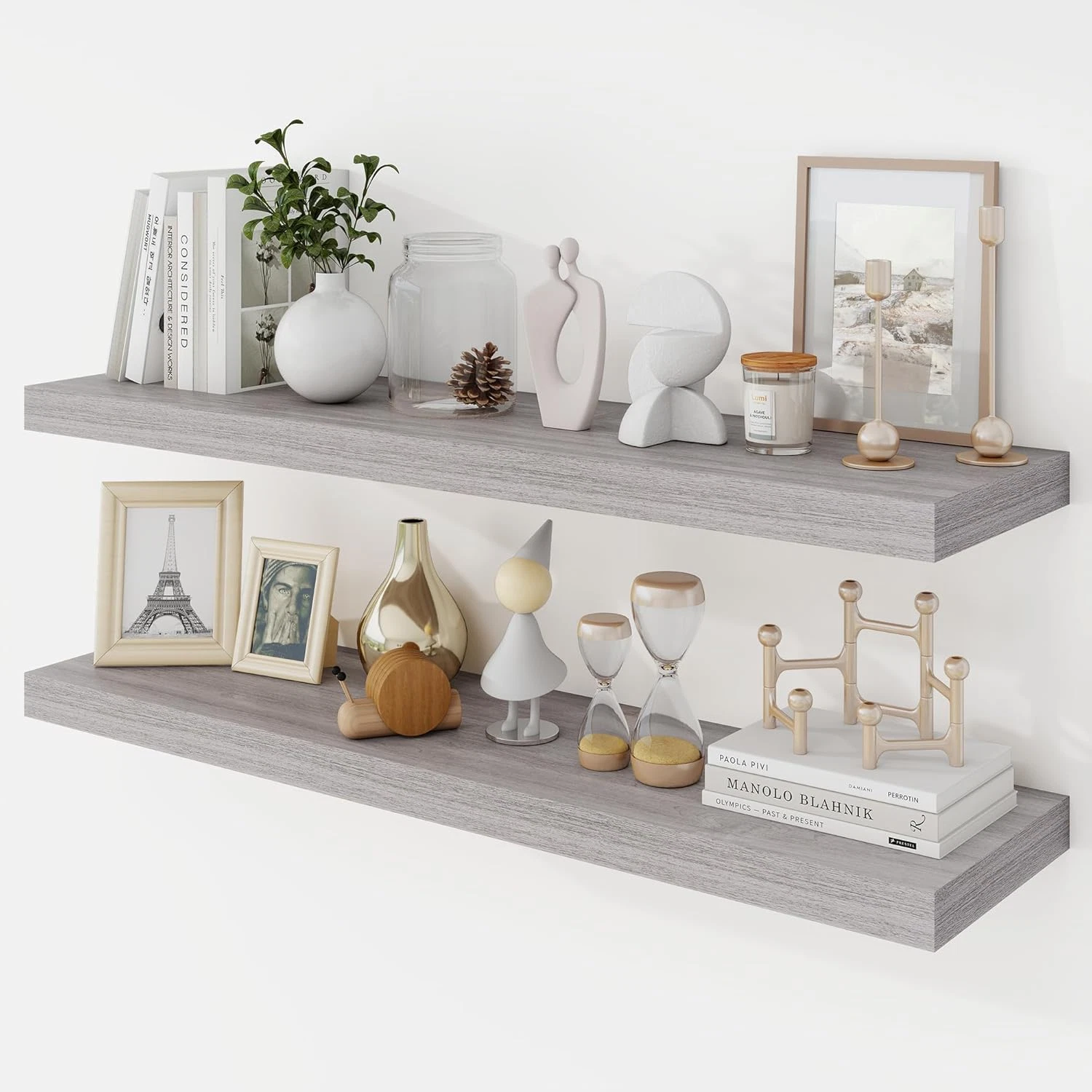 Rustic 36" Floating Shelves Set of 2 - Deep Wall Mounted Storage & Display