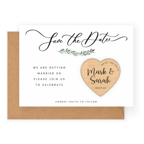 Wedding Save The Date Cards Magnets Envelope Modern Minimal Eucalyptus 10 50 100 - Picture 2 of 7