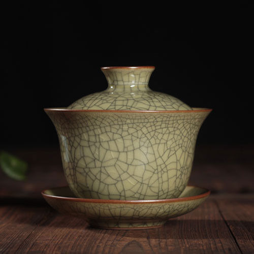 Chinese boutique gaiwan geyao kiln craft crackle glaze cup bowl tureen saucer - Picture 5 of 22