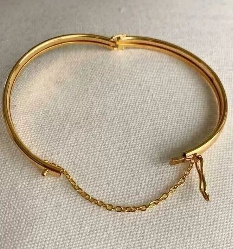 Beautiful Bangle Bracelet With Chain For Women's 7 Inch 14k Yellow Gold Finish - Picture 2 of 4