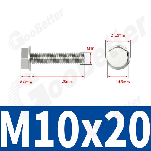 M5 M6 M8 M10 Flanged Hexagon Head Bolts Flange Hex Screws A2 304 Stainless Steel - Picture 31 of 40