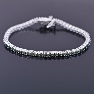 3 mm, Blue Diamond Tennis 925 Silver Bracelet-5.50Ct, 7.5