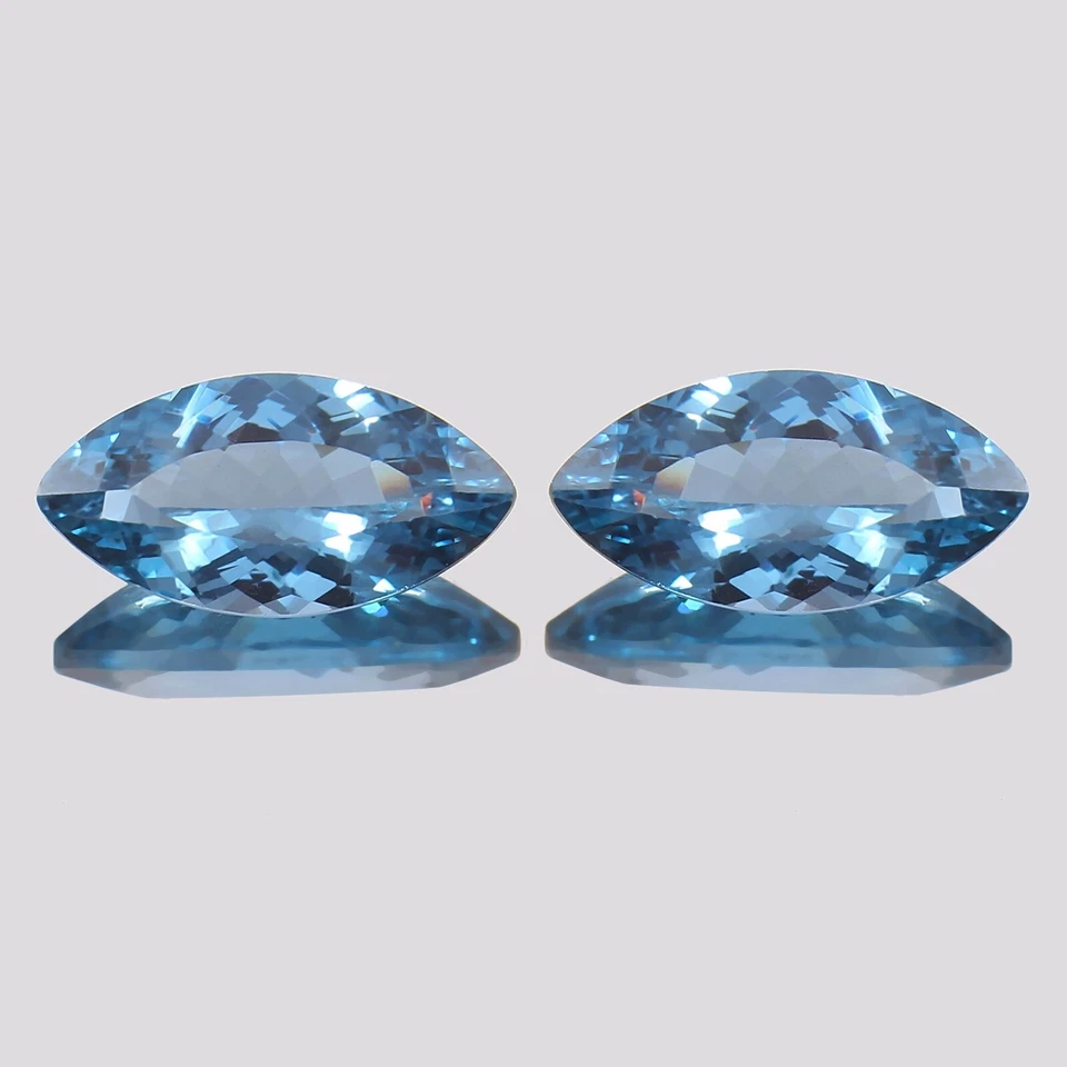 Par de piedras preciosas sueltas de corte marquesa aguamarina azul cielo natural 20x10 mm Foto 3 de 4
