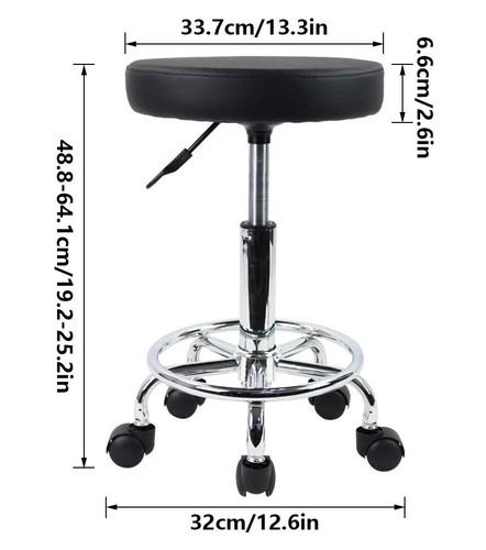 KKTONER PU Leather Round Rolling Stool with Foot Rest Swivel Height Adjustmen... - Picture 3 of 8