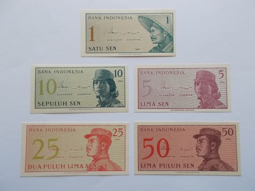 LOTTO 5 BANCONOTE INDONESIA DEL 1964 NUOVA FDS / UNC