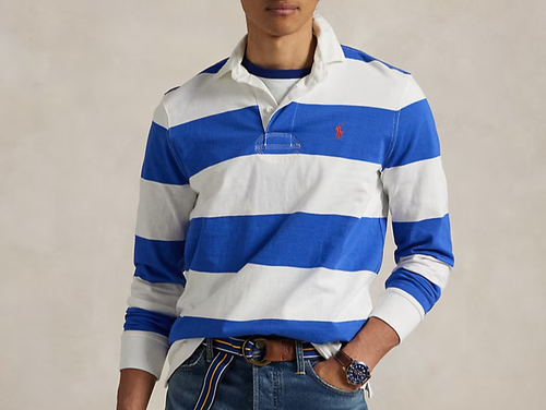 NWT Polo Ralph Lauren ROYAL BLUE/WHITE Stripe RUGBY Shirt Men's L RED PONY - Picture 4 of 5
