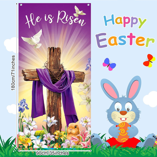 Happy Easter Day Decorations Door Cover He Is Risen Porch Sign Religious Door Co - Picture 2 of 7