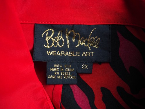 Bob Mackie Wearable Art 100% Silk Shirt Blouse Red Black Leopard Print 2X - Picture 5 of 6
