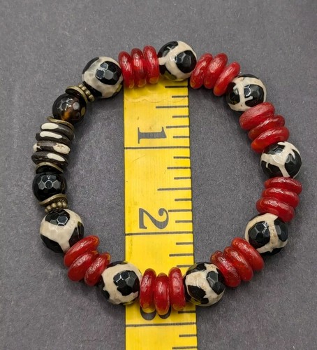Women Dzi Agate Red Glass Beaded Stretch Bracelet (17cm) S/M Wrist - Picture 7 of 10