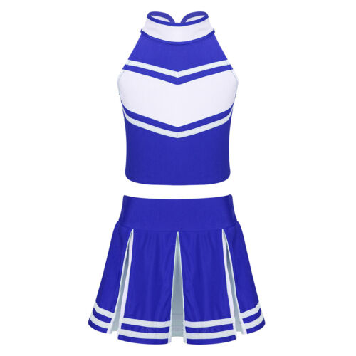 AU Kids Girls Cheerleading Costume Cheer Tops and Pleated Skirt Team Uniform Set - Picture 3 of 41