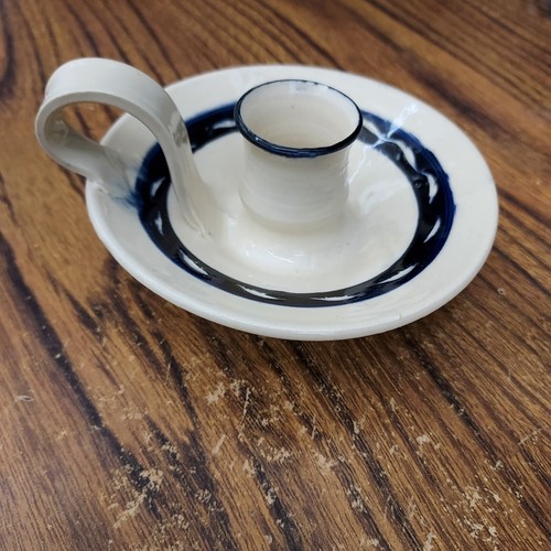 Jamestown Pottery Colbalt Blue And Cream Color Candleholder - Picture 3 of 15