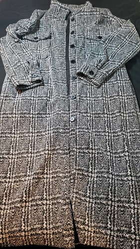 Womens Duster Long Jacket Black White Plaid Size Medium Sugar Rain Preowned