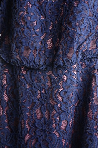 New 248$ JS Collection Size 4 Navy Rose Lace Flutter Sleeve Flouncy Midi Dress - Picture 9 of 12