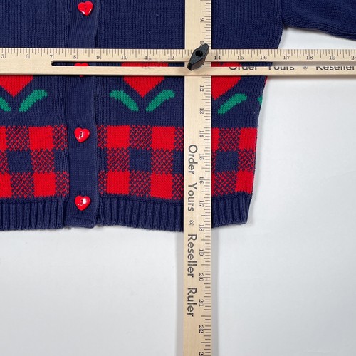 Hartstrings Cardigan Sweater Girls Size Small Navy Blue Heart Knit Buttons Kids - Picture 9 of 9