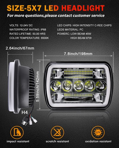 150W 5x7'' 7x6" Led Headlights for Jeep 1984-2001 Cherokee XJ 1979-1990 Wagoneer - Picture 5 of 11