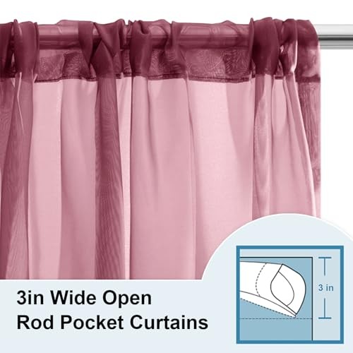 Dry Rose Sheer Curtains 102 inches Long 1 Panels Set Bedroom Sheer Curtains - Picture 3 of 7
