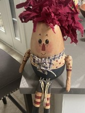 Vintage Folk Art Hand Crafted Painted Raggedy Ann Shelf Sitter Country Cottage