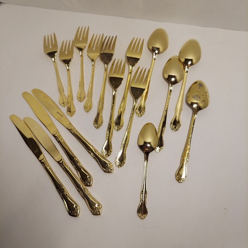 Lifetime Cutlery Stainless Japan Gold Bamboo Flatware Silverware Set 17 Pieces - Picture 6 of 8