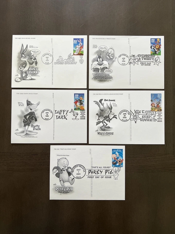 Looney Tunes Postal Cards - UX281, UX291, UX304, UX314 & UX340 - Set of 5 FDCs - Image 2 of 2
