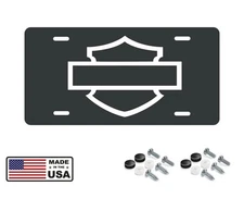 Harley Davidson Bar and Shield Gloss Black aluminum license plate, WHITE Logo