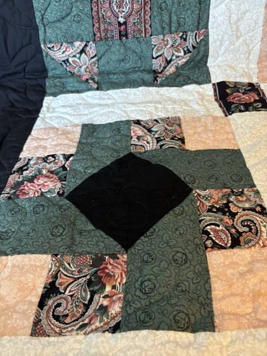Handgefertigte Blumen Abstrakt Schwarz Pfirsich Weiß Grün Quilt UNIKAT - Bild 5 von 9