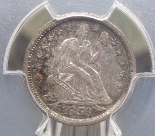 1853 "P" Seated Liberty SILVER Dime *ARROWS* 10c PCGS AU55 #289 ECC&C, Inc.