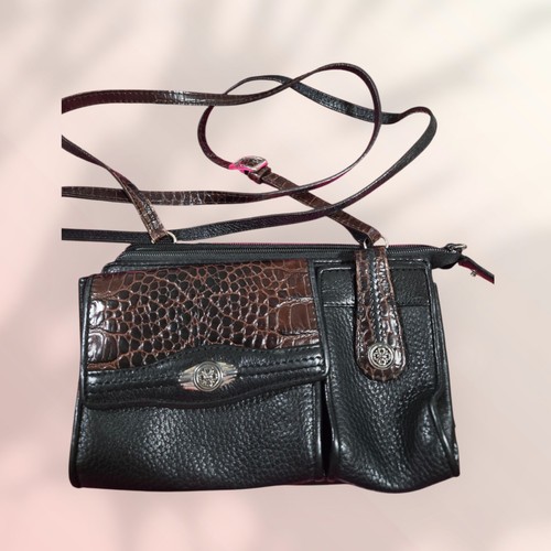 Vintage Brighton schwarz/braun genarbtes Leder Umhängetasche Handtasche Cowgirl Western Tex - Bild 1 von 6