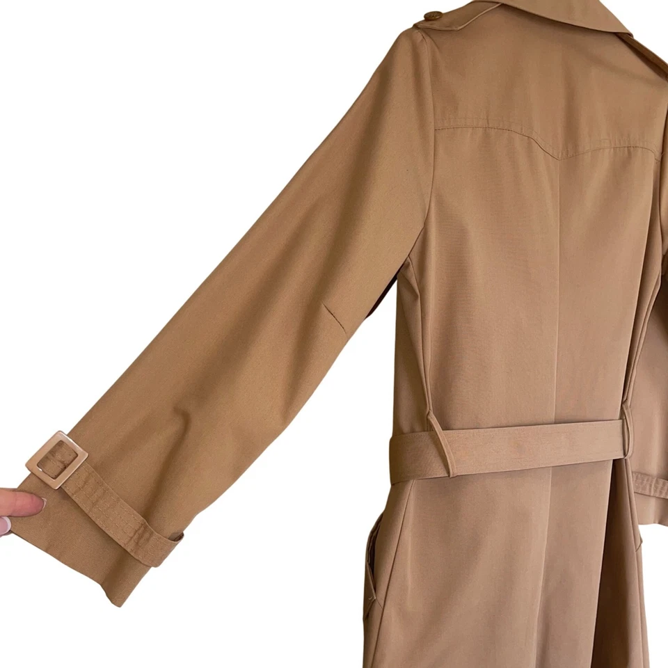 Sears Vintage Womens Trench Coat Size Small Tan Pockets Belted Casual New - Image 4 of 4