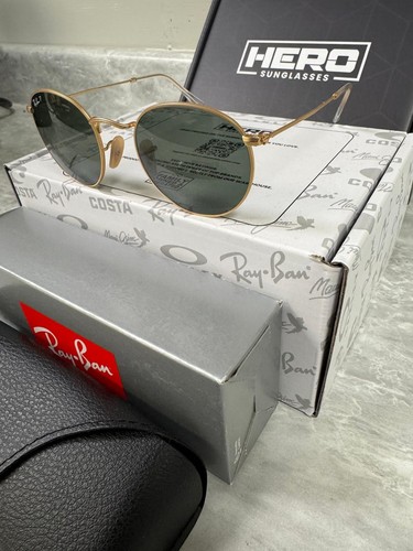 RAY BAN | NEW | ROUND MEDIUM | 3447 112 - 58 | MATTE GOLD | GREEN - Picture 4 of 7