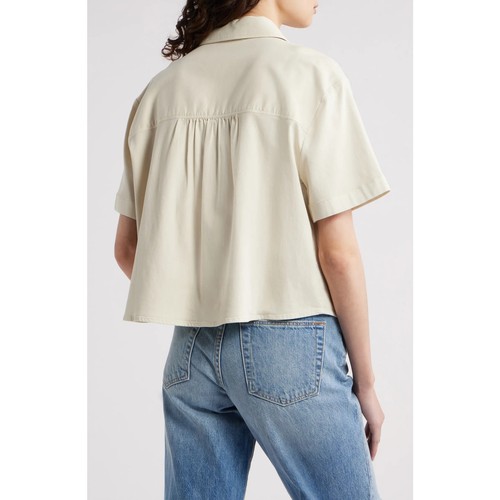 Treasure & Bond Damen Boxy Kurzarm Crop Button-Up Shirt Ivory Dove XXS - Bild 2 von 11