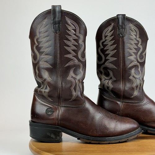 Mens Double H 1517 Work West Brown Leather Pull On Western Cowboy Boots Size 10 - Picture 10 of 10