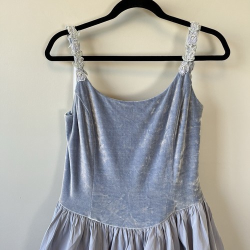 Vintage 90's Jessica McClintock Gunne Sax Blue Gown Velvet Bodice Sz 13/14 Large - Picture 5 of 16