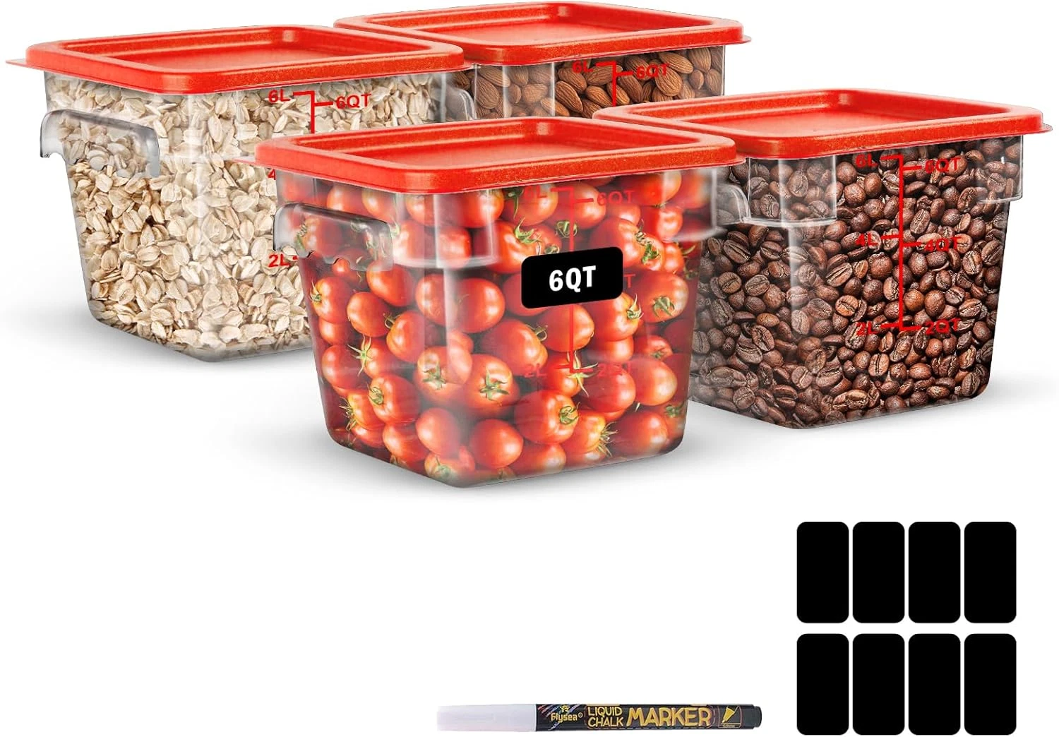 6Qt Food Storage Containers Set - 4Pcs Clear, Heat Resistant, Freezer Safe