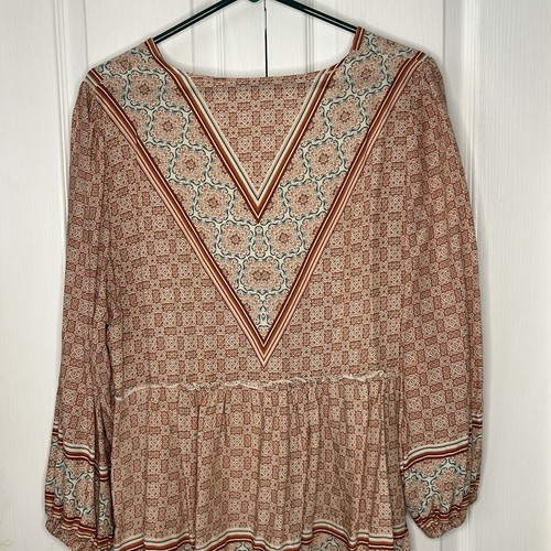Rose & Olive Damen BoHo Bluse mit geometrischem Print Langarm V-Ausschnitt XL - Bild 4 von 7