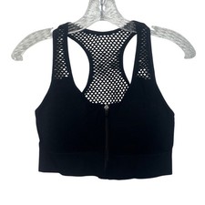 Sports Bra Front Zip Closure XL Black New WOT Mesh Racerback Workout