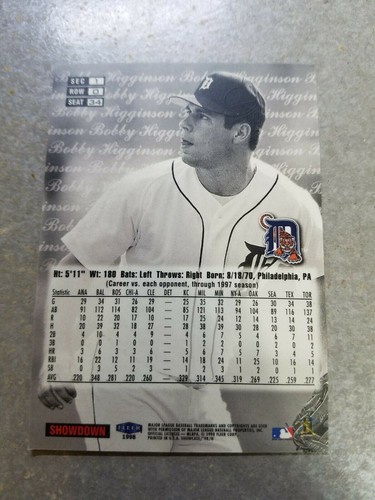 Bobby Higginson 1998 Flair Showcase Legacy Collection SHOWDOWN Proof No Number - Picture 2 of 2