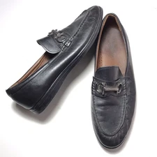 Ferragamo Mens Gancini Bit Black Leather Loafers Size 41 8 Rubber Sole
