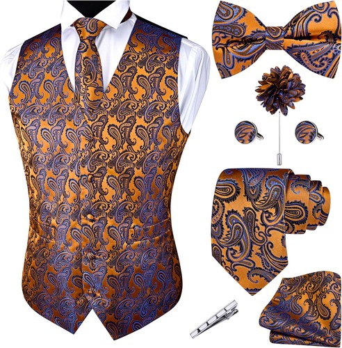 Conjunto de 7 piezas chaleco de jacquard de cachemira formal para hombre boda negocios fiesta chaleco - Imagen 3 de 102