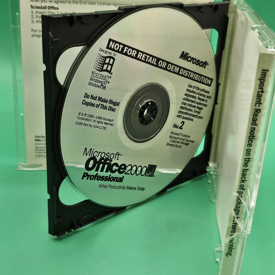 Microsoft Office - 2000 (CD) Professional With Product Key 2 Disc CD-ROM Vintage - Image 3 of 4