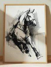 HORSE INK DRAWING PRINT SKETCH 8" x 10" HORSE WALL ART HOME DECOR