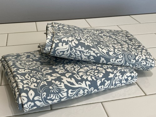 (2) Target Threshold Blue White Cotton Floral Scroll Curtain Panels 54”x83” READ - Picture 6 of 7