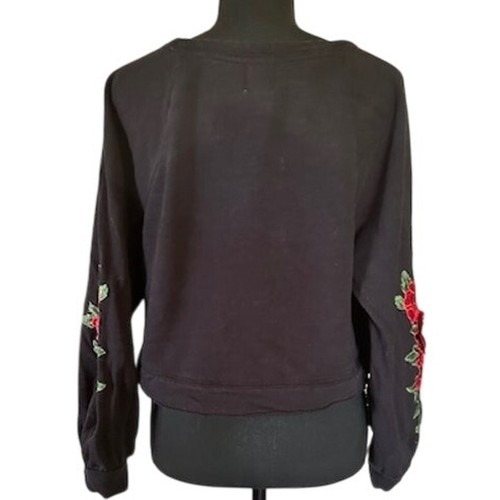 Blue Rain schwarzes Cropped Sweatshirt mit roter Rosenstickerei - Größe L - Bild 3 von 6